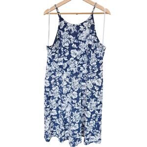 Fortune + Ivy 1X Navy Blue/White Floral Sleeveless Flowy Mini Dress [0119]